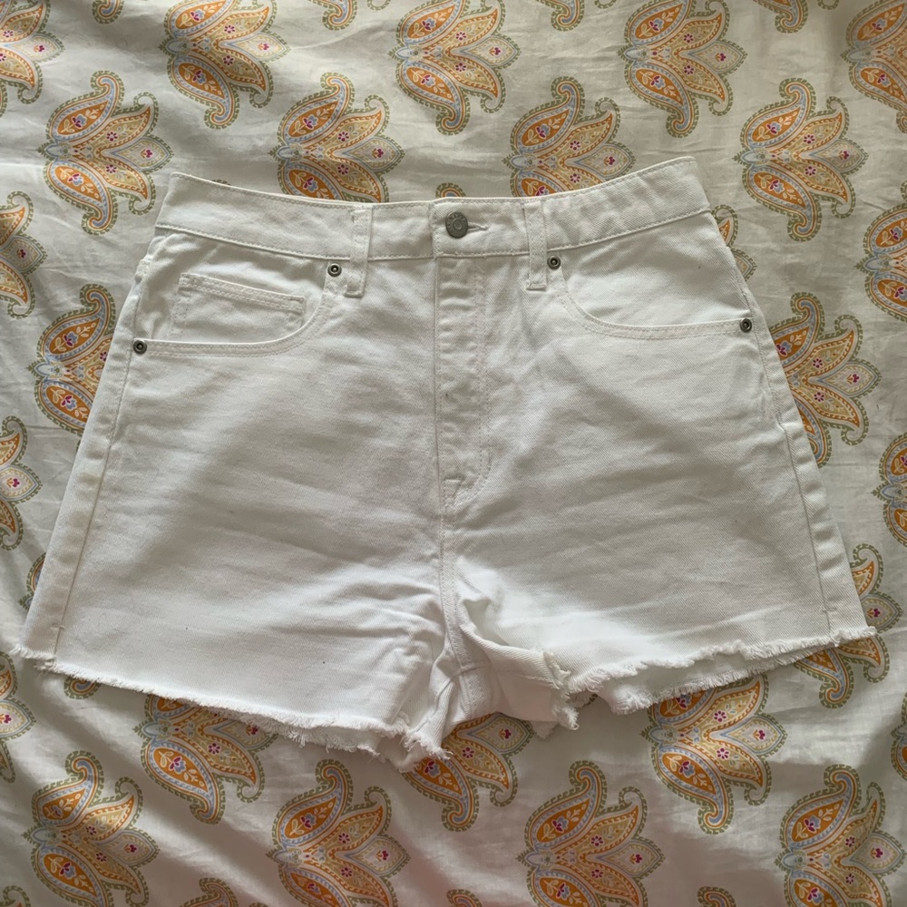 White High-Waisted Denim Shorts